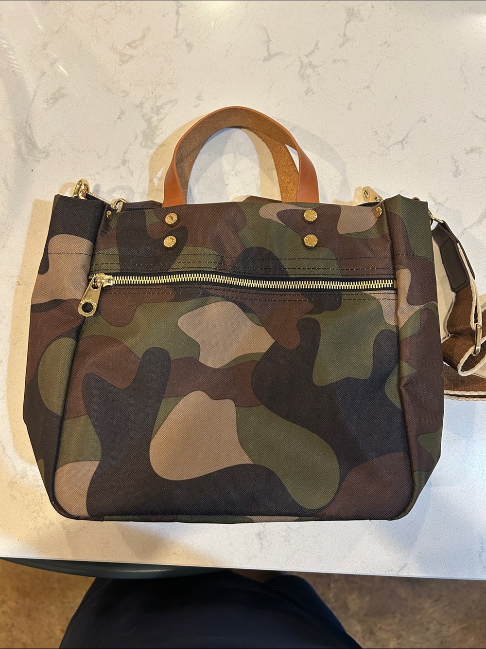 Boulevard California Joey Camouflage Tote Bag with Leather Handles